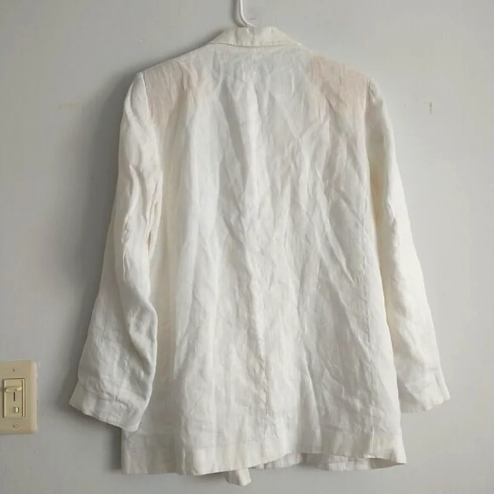 Zara Open Blazer Jacket Womens L Cream 100%Linen Lined Unstructured Lighweight - Picture 5 of 10